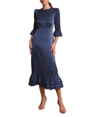  Women's Metallic Ruffled Midi Dress