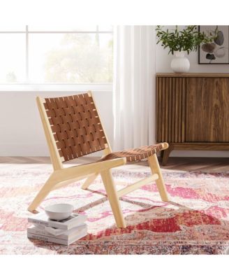 Saoirse Leather Wood Accent Lounge Chair