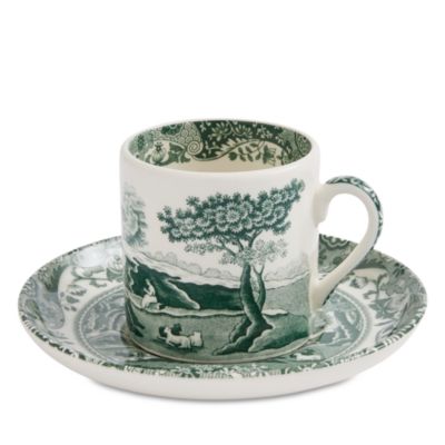 Heritage Green Italian Espresso Cup and Saucer, Set of 4