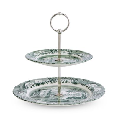 Heritage Green Italian Two-Tier Cake Stand