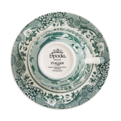 Heritage Green Italian Teacup and Saucer, Set of 4