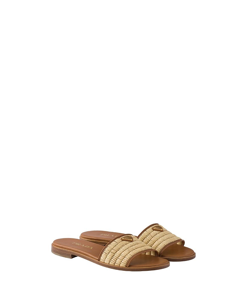 Prada Women's Leather Slides with Crochet Details