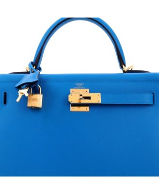 Kelly 28 Handbag Blue Madame with Gold Hardware