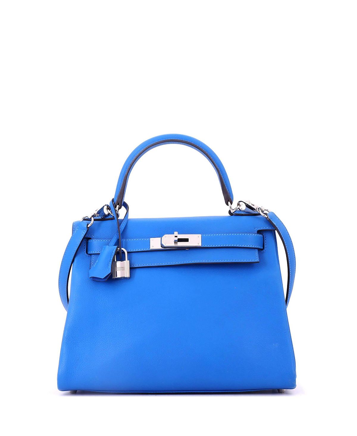 Pre-Owned HERMES Kelly 28 Handbag Blue Evercolor with Palladium Hardware