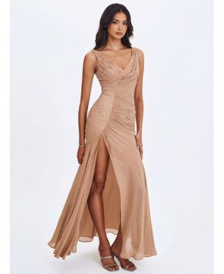  Viveca Crystal-Embellished Asymmetrical Ruched Maxi Dress