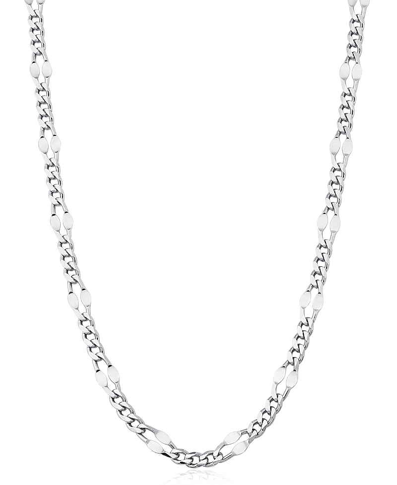 Oradina Sterling Silver Figaro Station Link Necklace