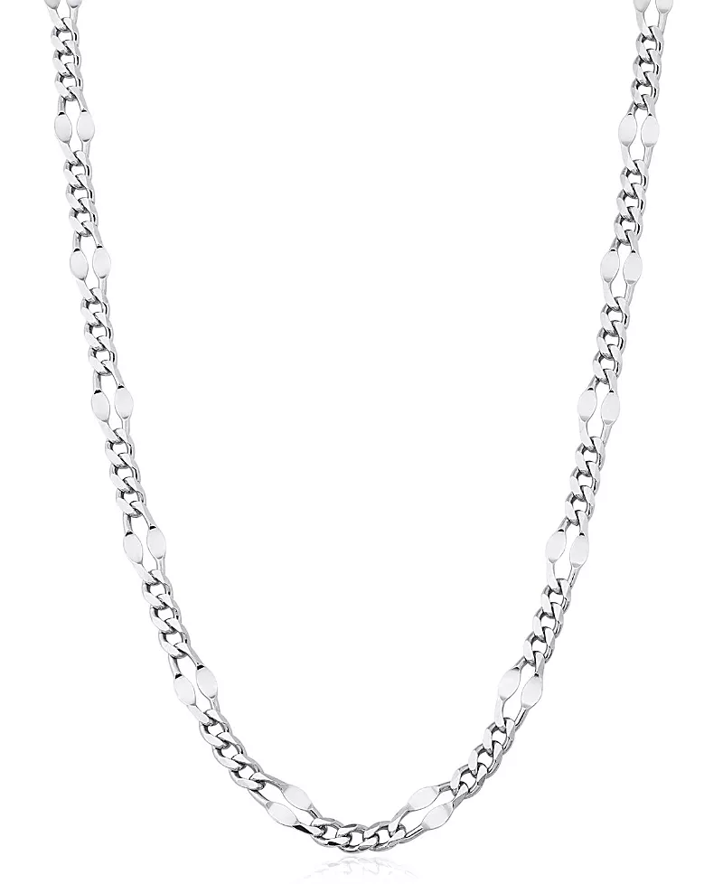 Oradina Sterling Silver Figaro Station Link Necklace