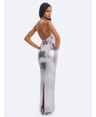  Valeska Foil Plunging Sheath Maxi Dress