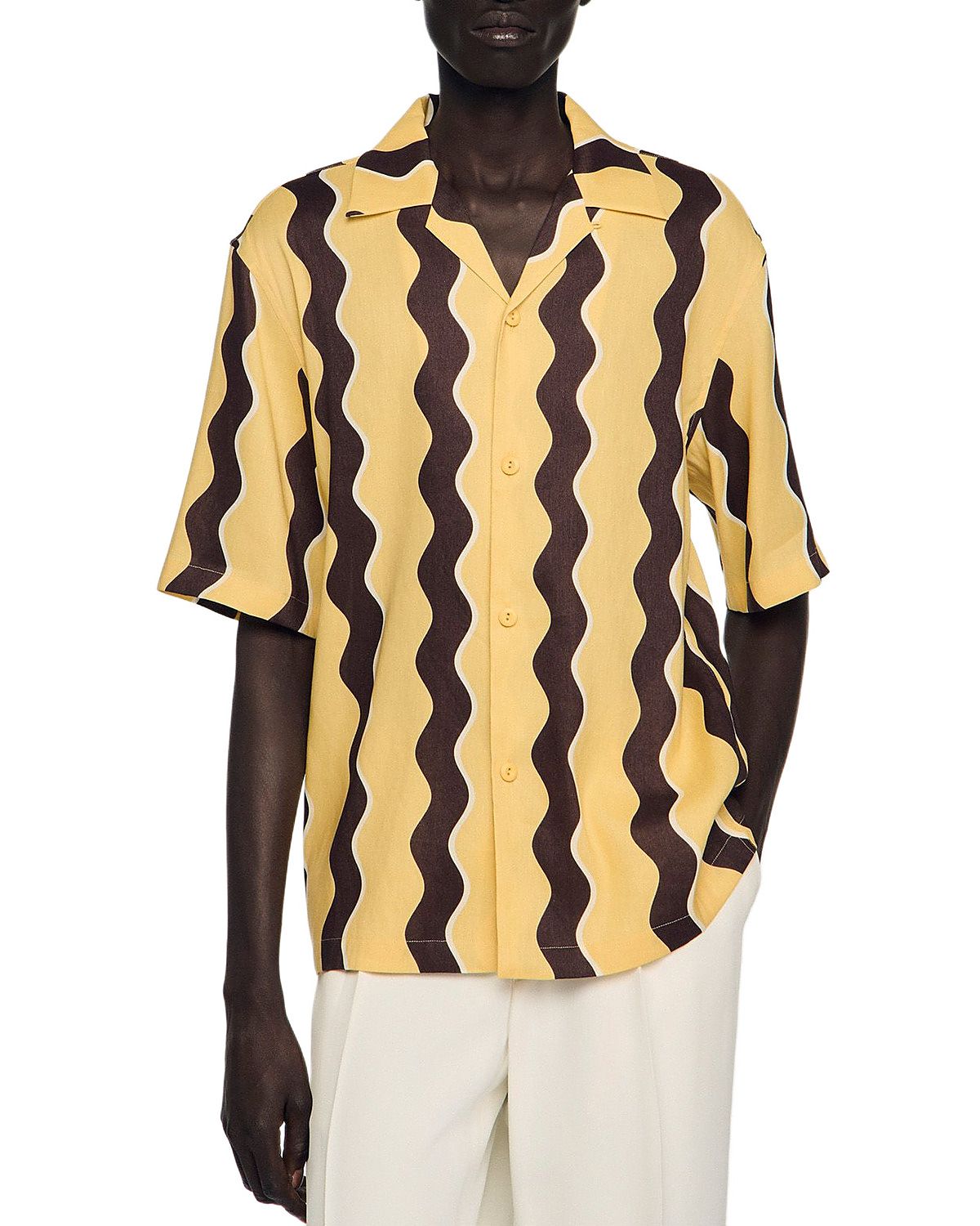 Sandro SS26 Waves Printed Linen Shirt