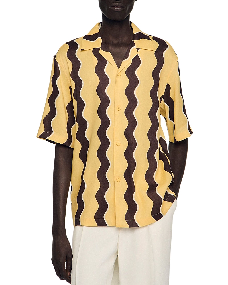 Sandro SS26 Waves Printed Linen Shirt
