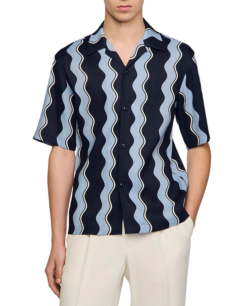 Sandro SS26 Waves Printed Linen Shirt