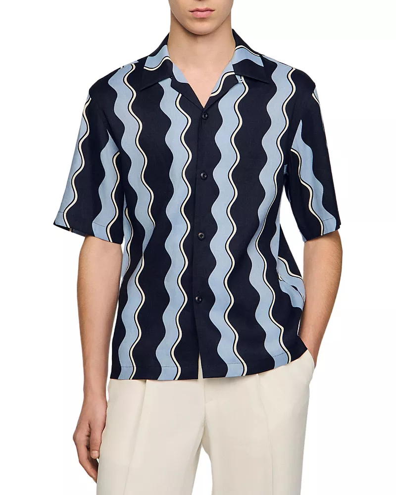 Sandro SS26 Waves Printed Linen Shirt