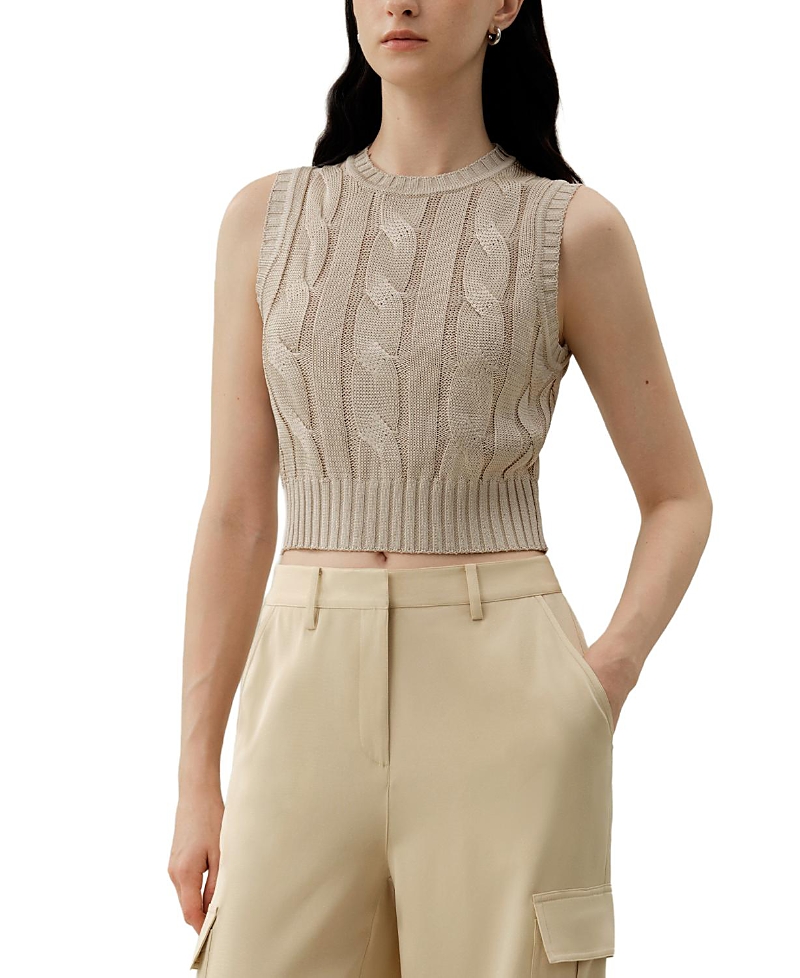 Lilysilk Cable Knit Tussah Silk Cropped Top