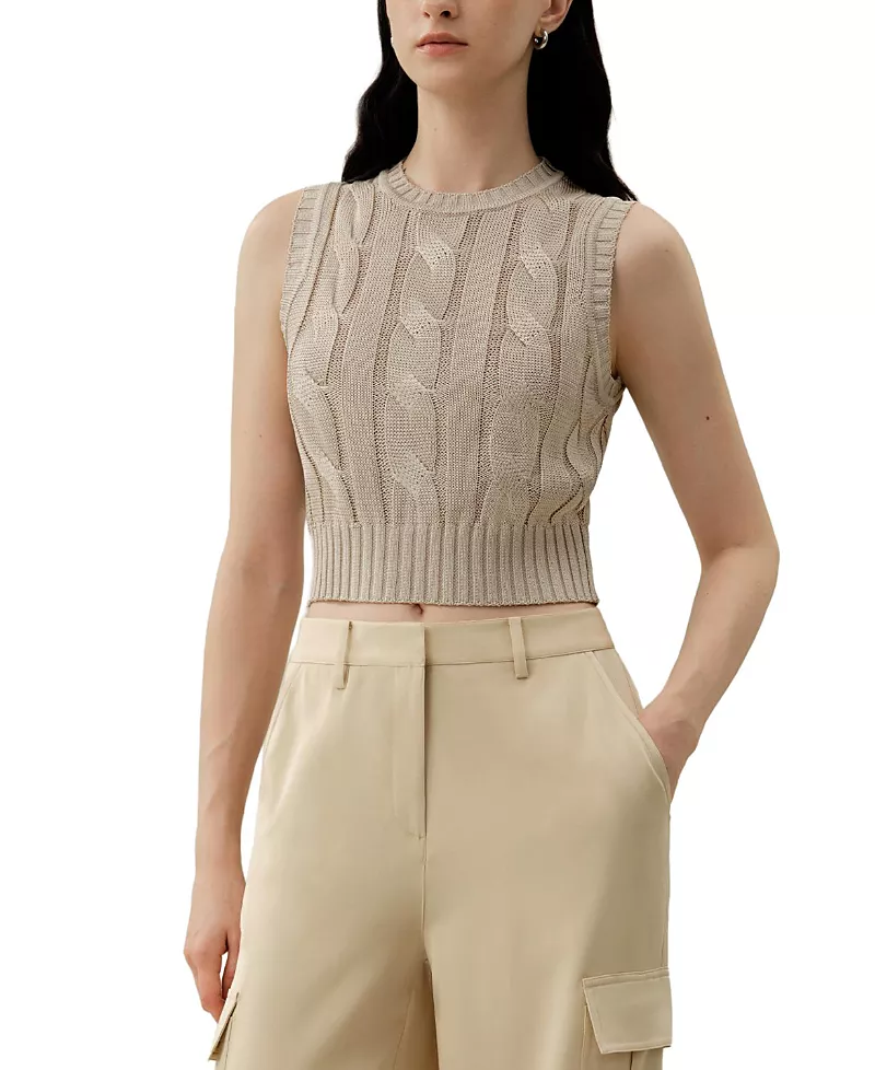Lilysilk Cable Knit Tussah Silk Cropped Top