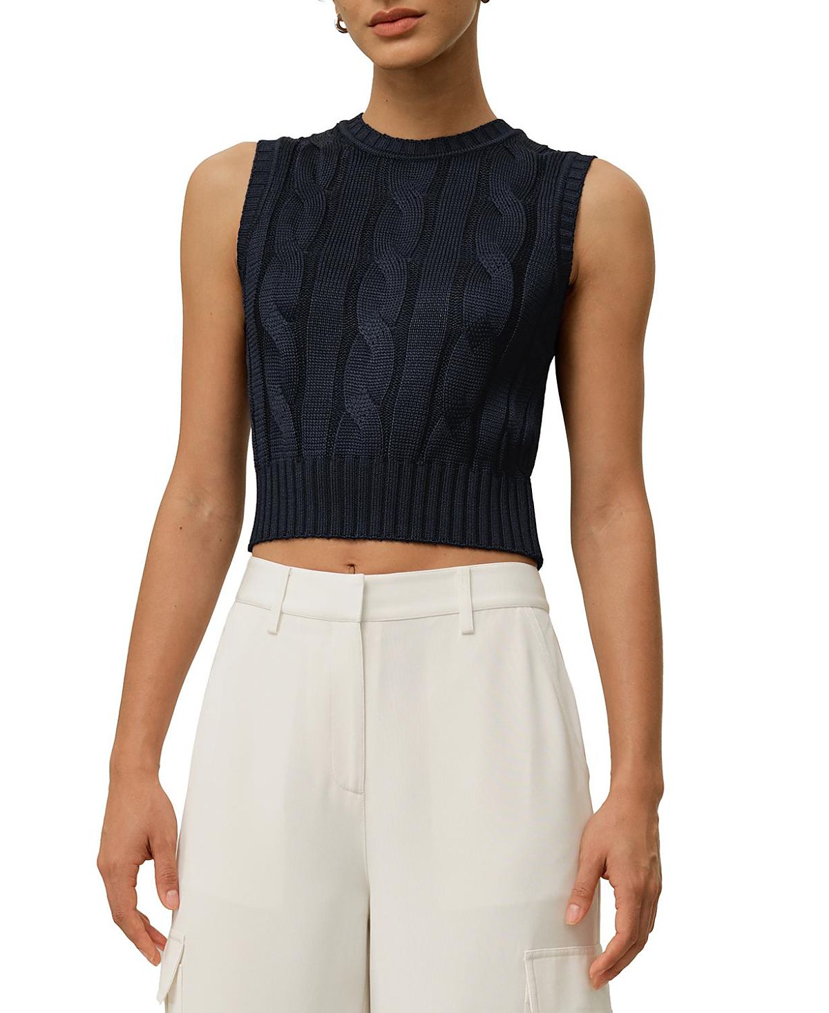 Lilysilk Cable Knit Tussah Silk Cropped Top