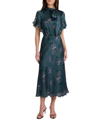  Sabrina Short Sleeve Tie Neck Midi Dress