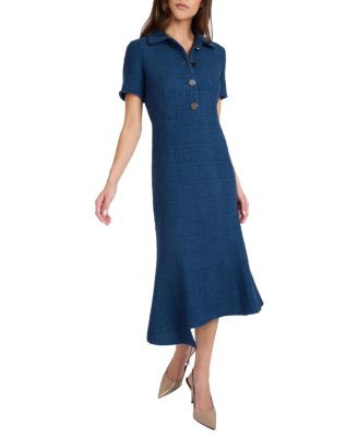  Sahara Short Sleeve Asymmetric Midi Tweed Dress