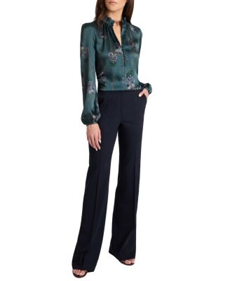  Astrid Long Sleeve Ruffle-Neck Printed Top