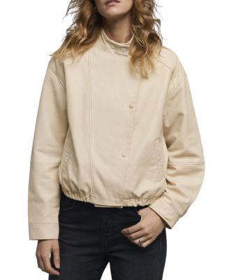  Women's Leather Cropped Pilot Bomber Jacket