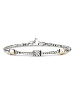 14K Yellow Gold & Sterling Silver Icon Diamond Pyramid Custer Chain Bracelet
