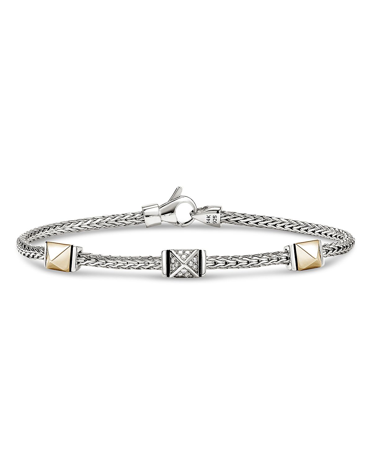 John Hardy 14K Yellow Gold & Sterling Silver Icon Diamond Pyramid Custer Chain Bracelet