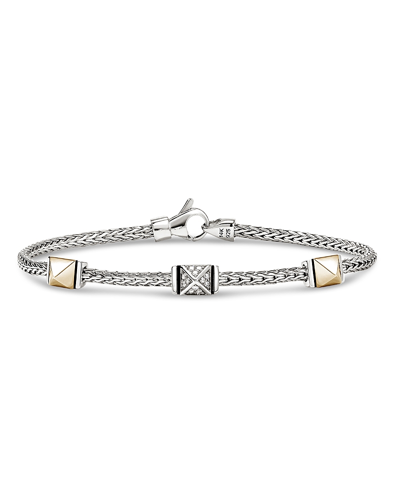 John Hardy 14K Yellow Gold & Sterling Silver Icon Diamond Pyramid Custer Chain Bracelet
