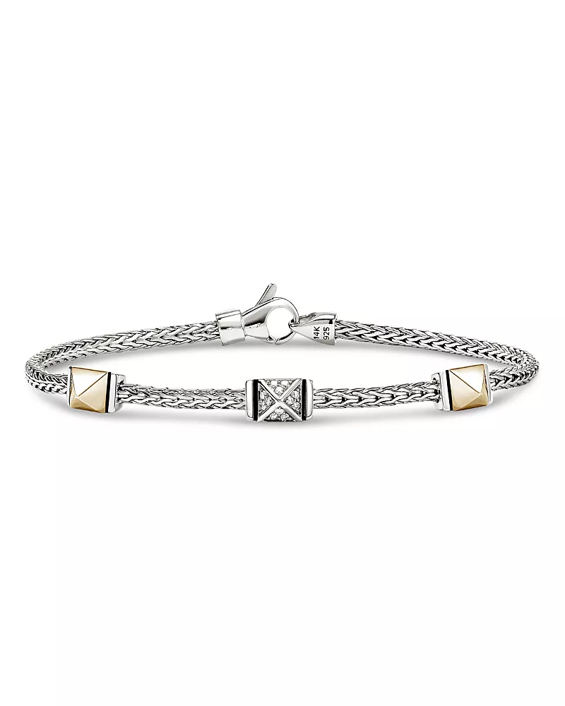 John Hardy 14K Yellow Gold & Sterling Silver Icon Diamond Pyramid Custer Chain Bracelet