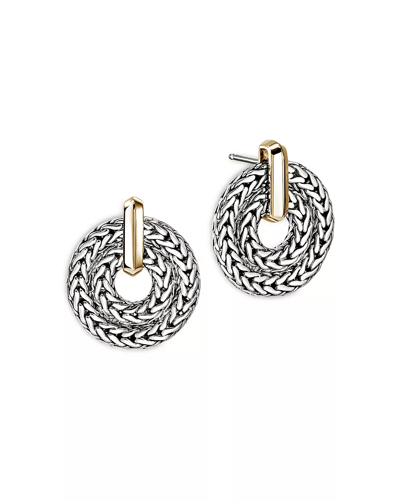 John Hardy 14K Yellow Gold & Sterling Silver Icon Woven Link Drop Earrings