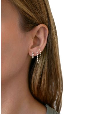 14K Yellow Gold Diamond Fleur Chain Earrings