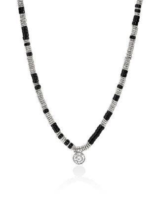 Sterling Silver JH Lovestruck™ Lab Grown Diamond Solitaire Bezel Onyx Heishi Bead Pendant Necklace, 18"