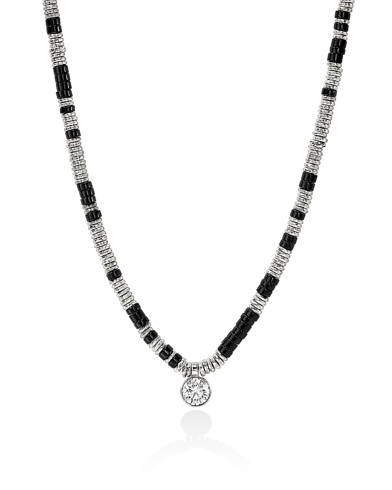 John Hardy Sterling Silver Jh Lovestruck Lab Grown Diamond Solitaire Bezel Onyx Heishi Bead Pendant Necklace, 18