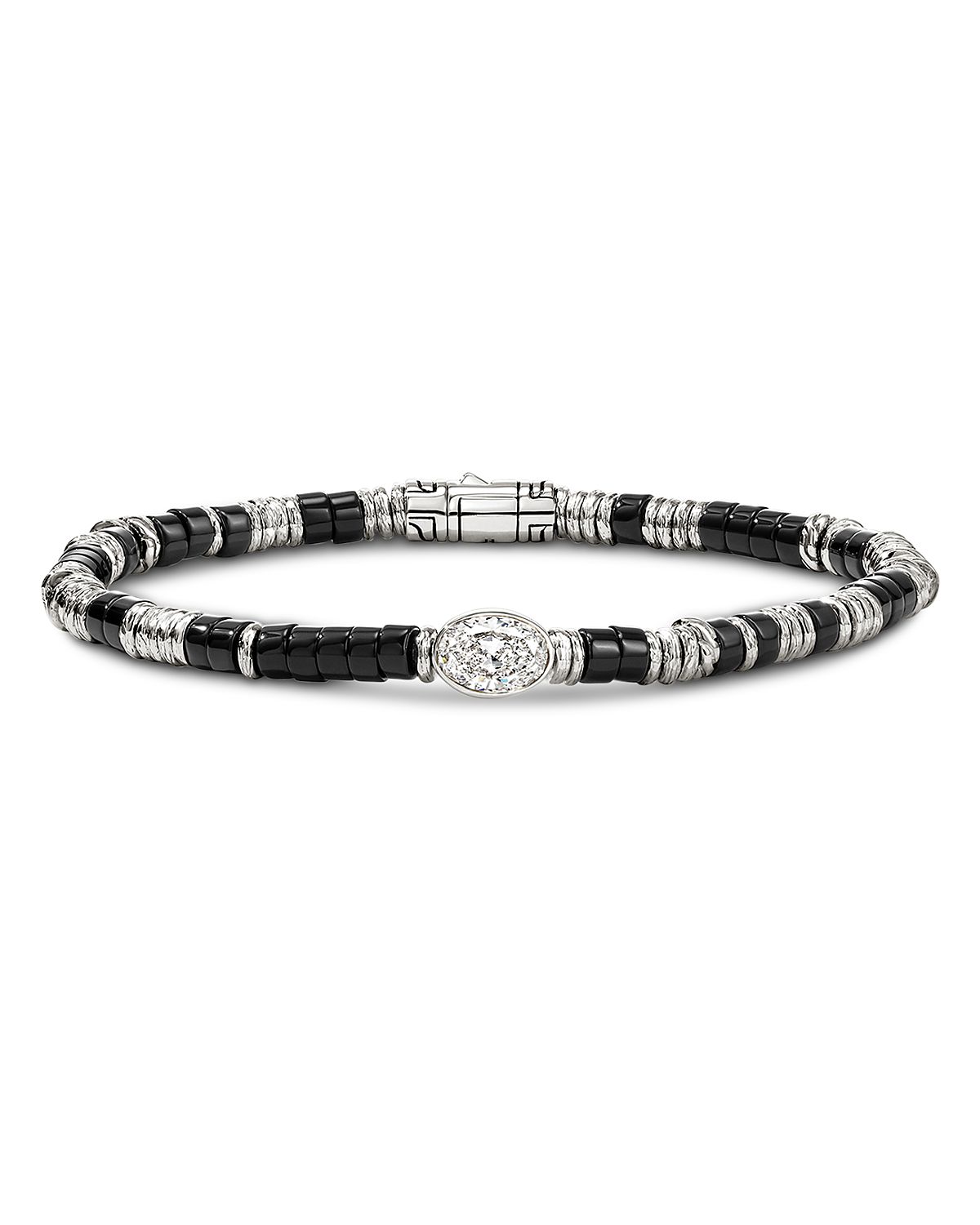 John Hardy Sterling Silver Jh Lovestruck Lab Grown Diamond Solitaire & Onyx Heishi Bead Bracelet