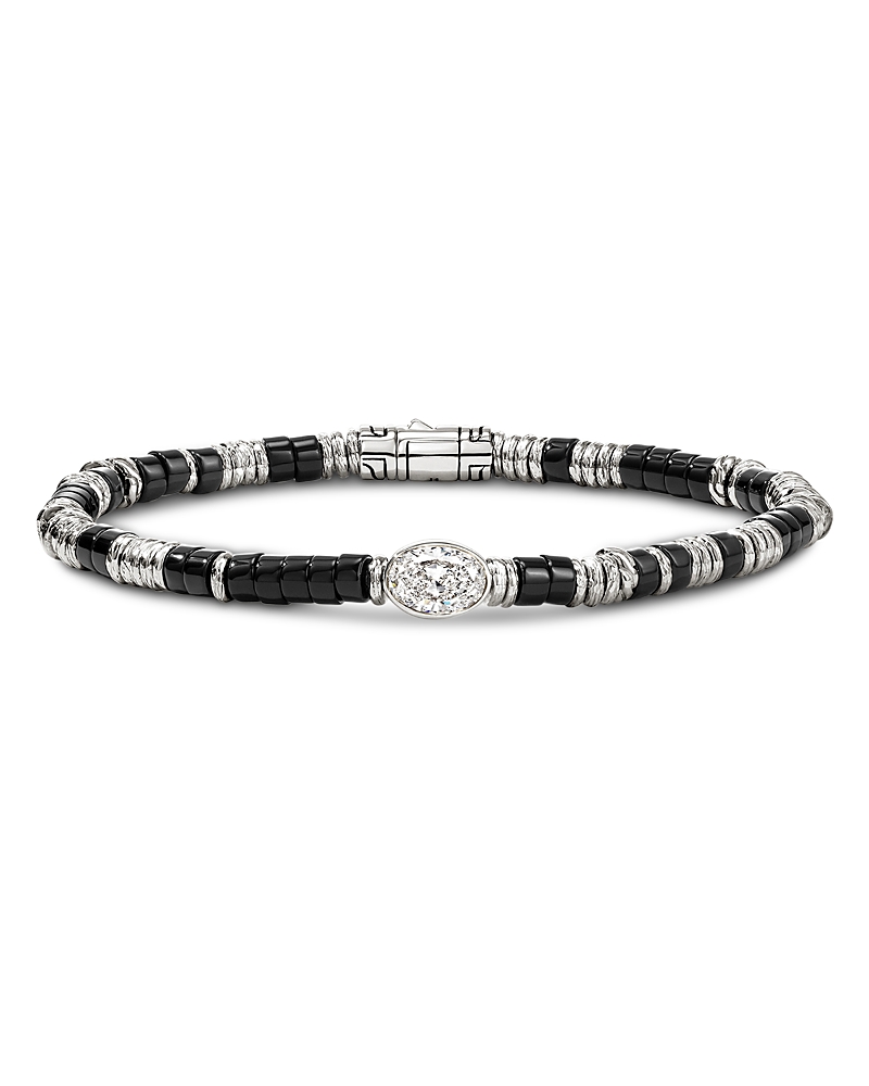 John Hardy Sterling Silver Jh Lovestruck Lab Grown Diamond Solitaire & Onyx Heishi Bead Bracelet