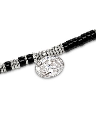 Sterling Silver JH Lovestruck™ Lab Grown Diamond Solitaire Bezel Onyx Heishi Bead Pendant Necklace, 18"
