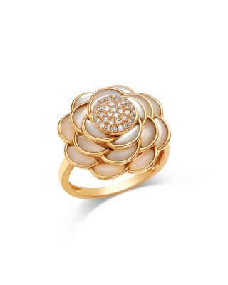 Mother of Pearl & Diamond Flower Ring in 14K Yellow Gold