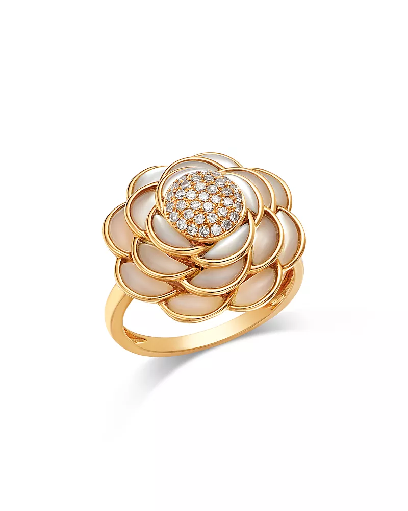 Bloomingdale's Fine Collection Mother of Pearl & Diamond Flower Ring in 14K Yellow Gold