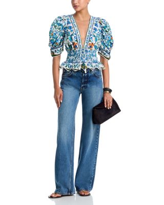 Flora Tile Plunging Neck Blouse