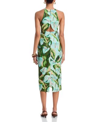 Anthurium Leaves Linen Midi Dress
