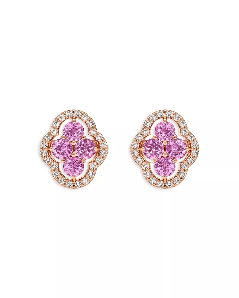 Piranesi 18K Rose Gold Diamond & Pink Sapphire Maison Stud Earrings