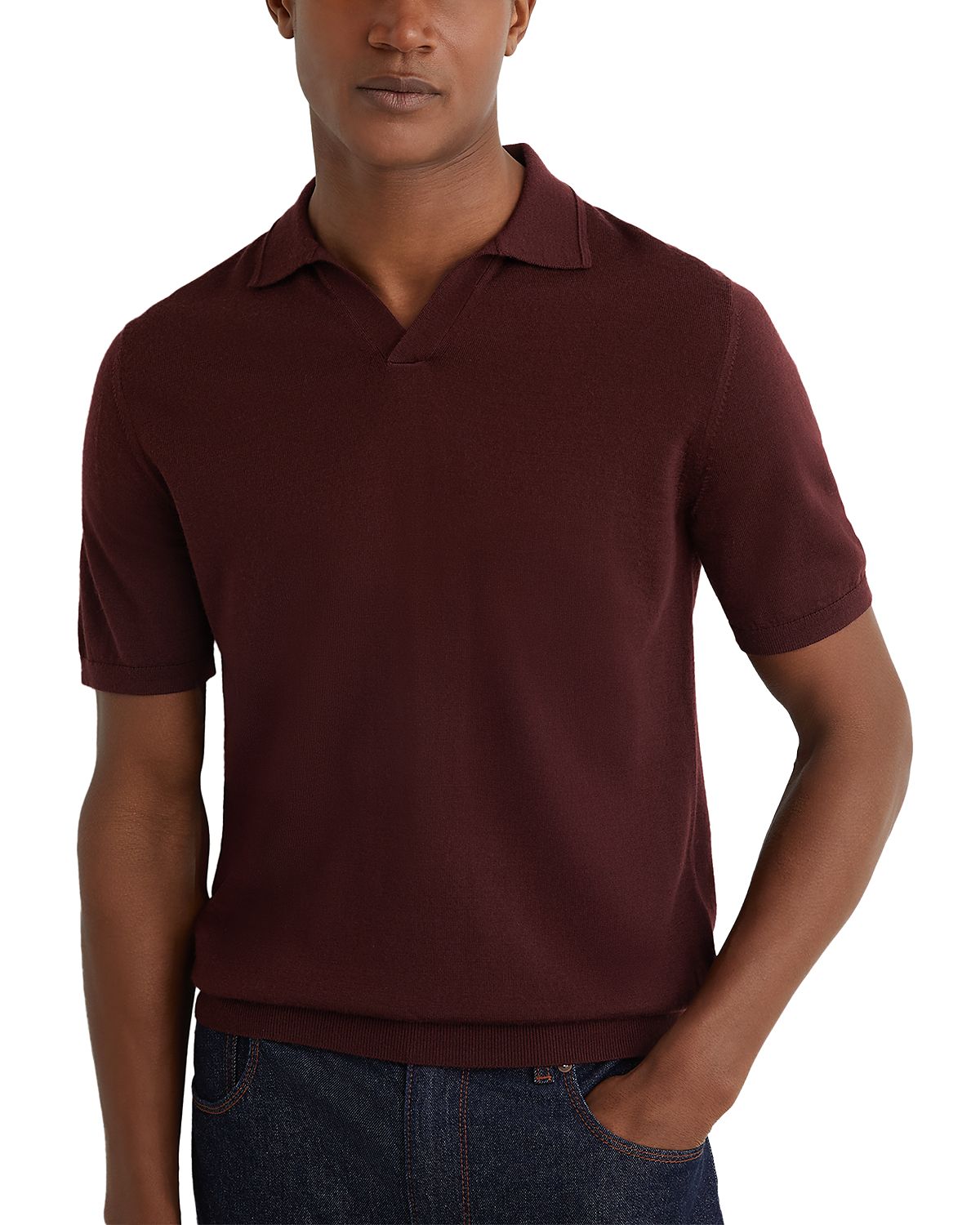Reiss Duchie Short Sleeve Open Collar Merino Polo Shirt