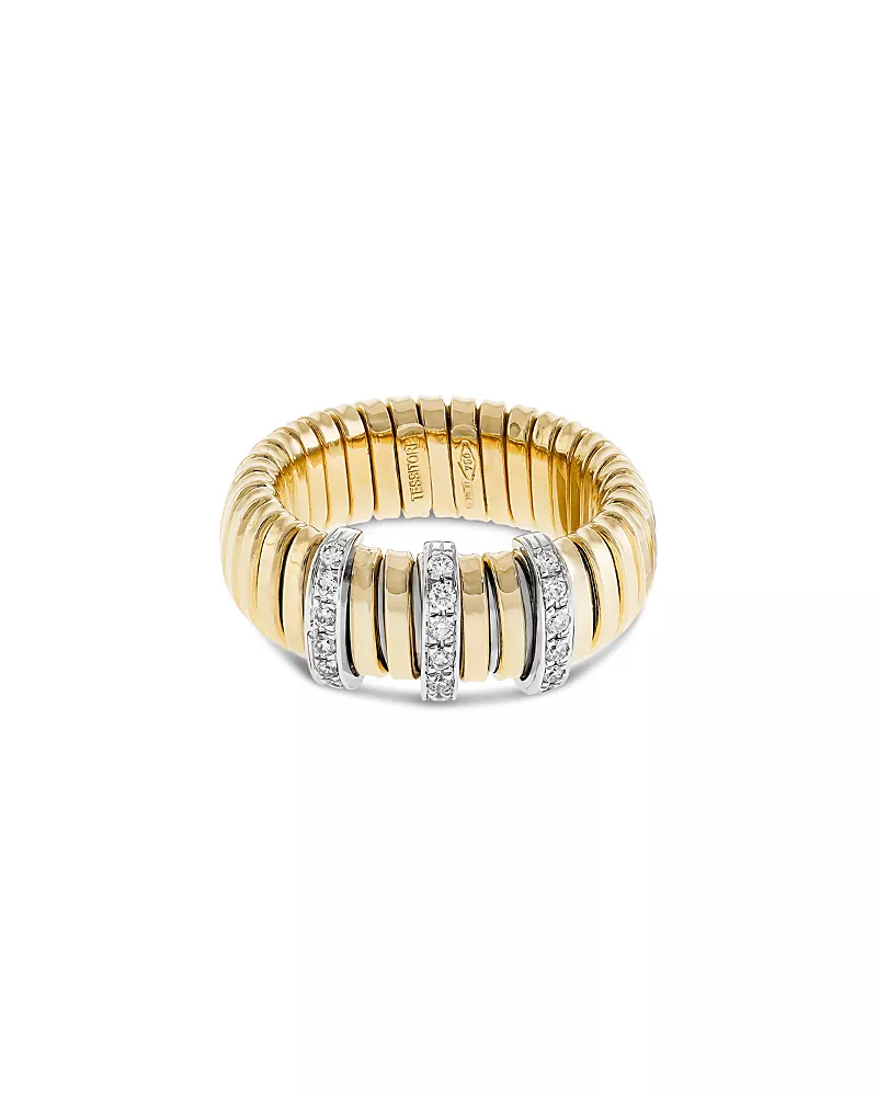 Alberto Milani 18K Yellow Gold Diamond Via Mercanti Tubogas Ring