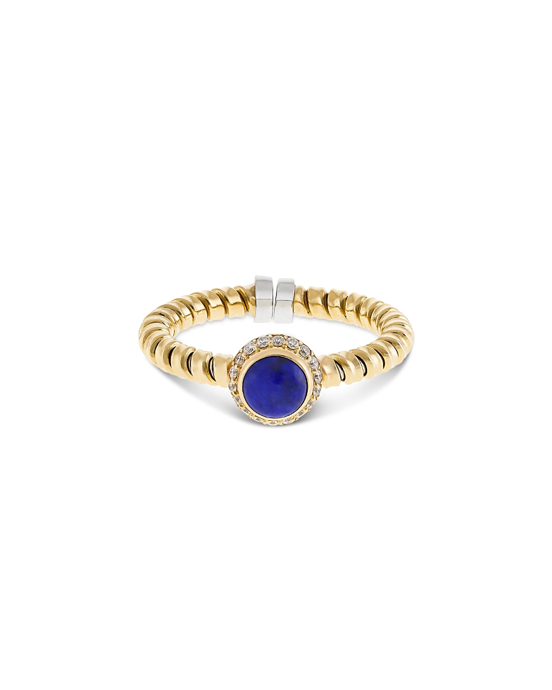 Alberto Milani 18K Yellow Gold Diamond & Lapis Via Giardino Tubogas Small Rope Ring