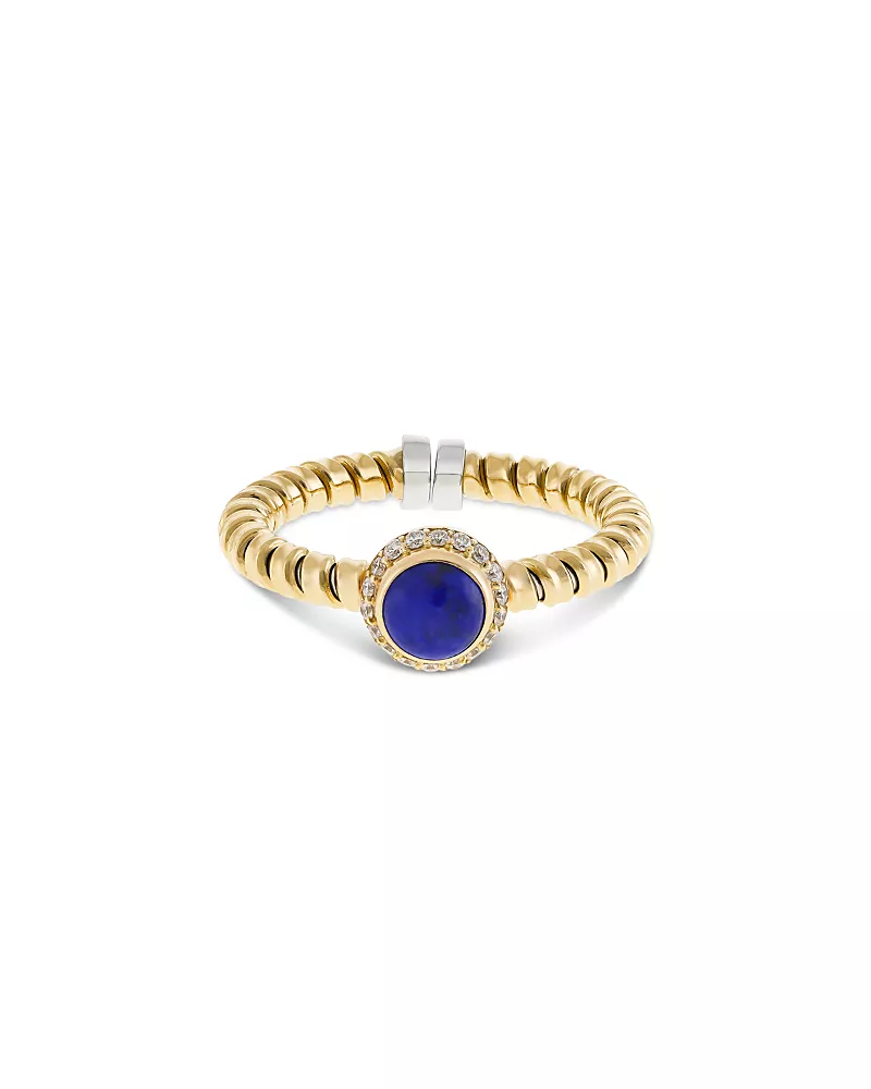 Alberto Milani 18K Yellow Gold Diamond & Lapis Via Giardino Tubogas Small Rope Ring