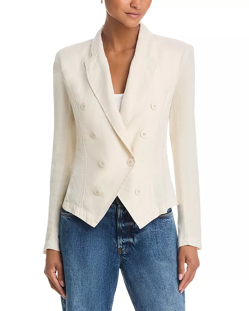 L'Agence Emerson Structured Denim Blazer in Vintage White