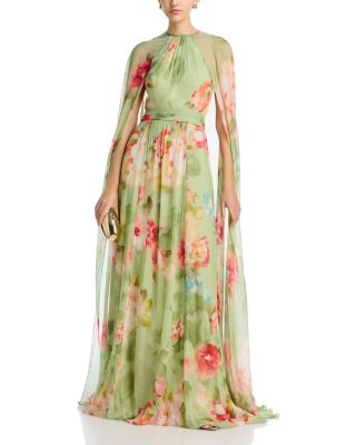 Chiffon Floral Cape Gown