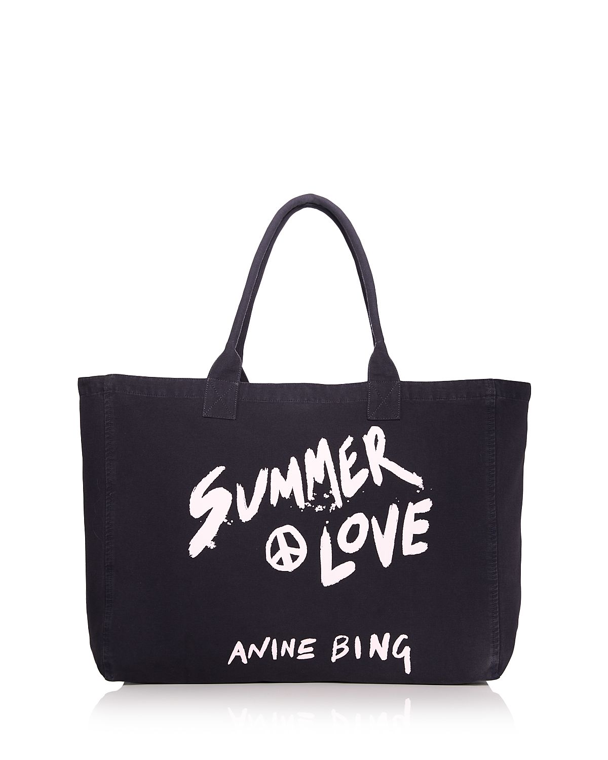Anine Bing Leo Large Black Denim Canvas Tote Bag