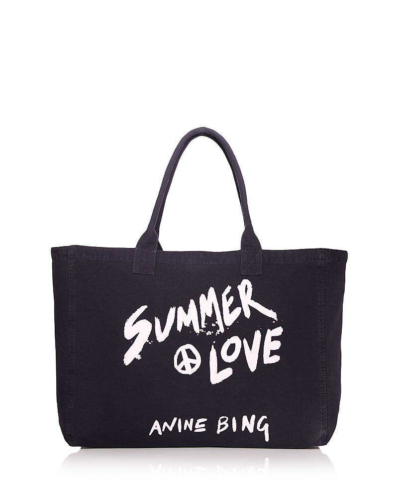 Anine Bing Leo Large Black Denim Canvas Tote Bag