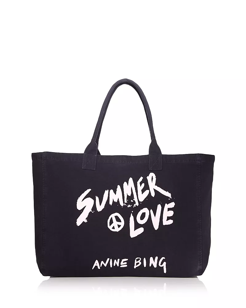 Anine Bing Leo Large Black Denim Canvas Tote Bag