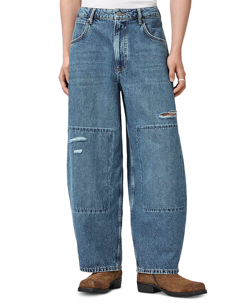 Allsaints Barrel Slouch Jeans in Destroy Mid Indigo