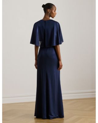 Metallic Jersey Twist Front Cape Gown